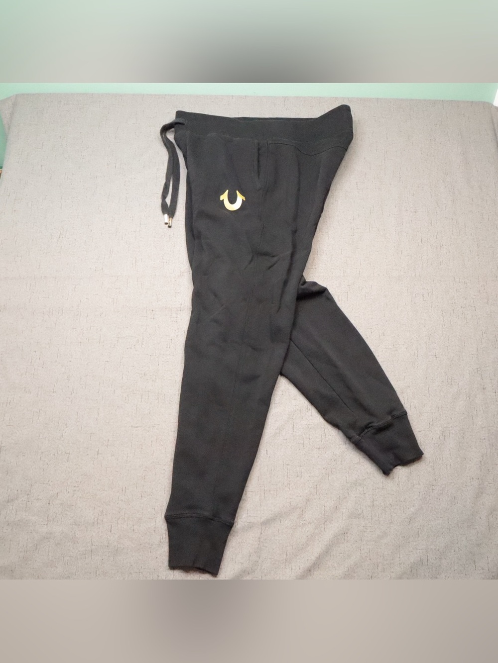 True Religion Unisex Black Joggers Gold Metallic Horseshoe Logo Size M